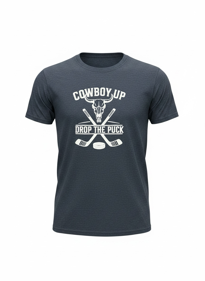 T-shirt cowboy up - drop the puck