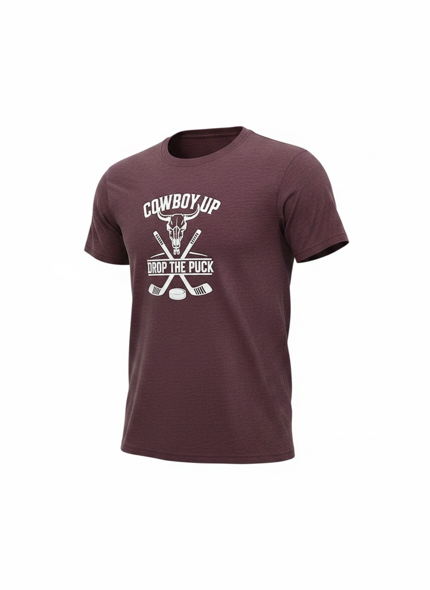 T-shirt cowboy up - drop the puck